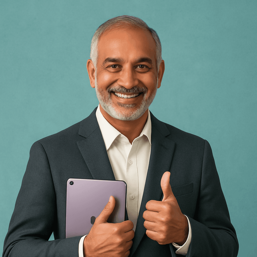 Learner with yellow headband holding a notebook